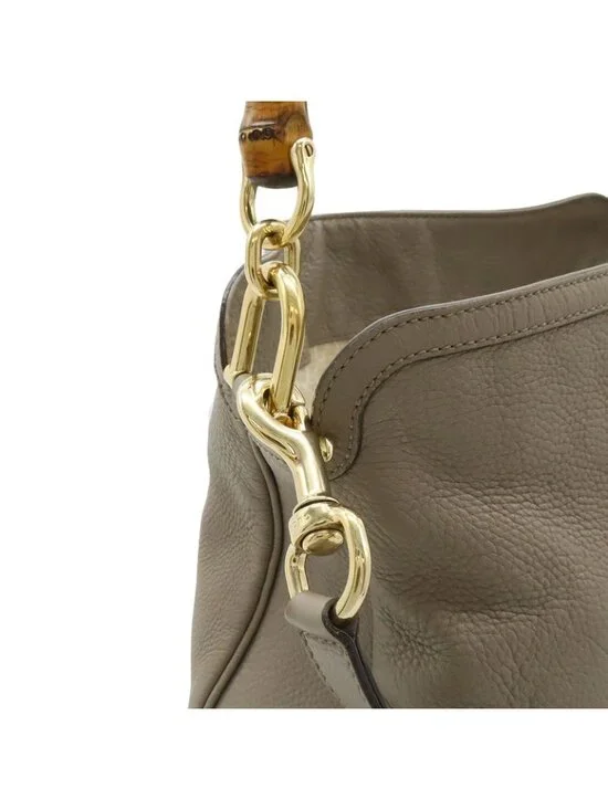 Gucci Bamboo 2-Way Shoulder Bag Crossbody Leather Grey Gold - Picture 7 of 9